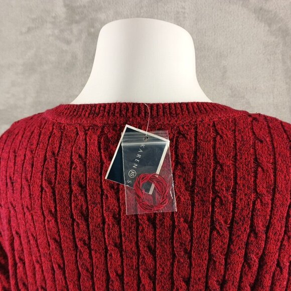 NWT KAREN SCOTT Christmas Sweater LARGE(12-14) Red Cable Knit V-neck Cotton 100% - Picture 9 of 12